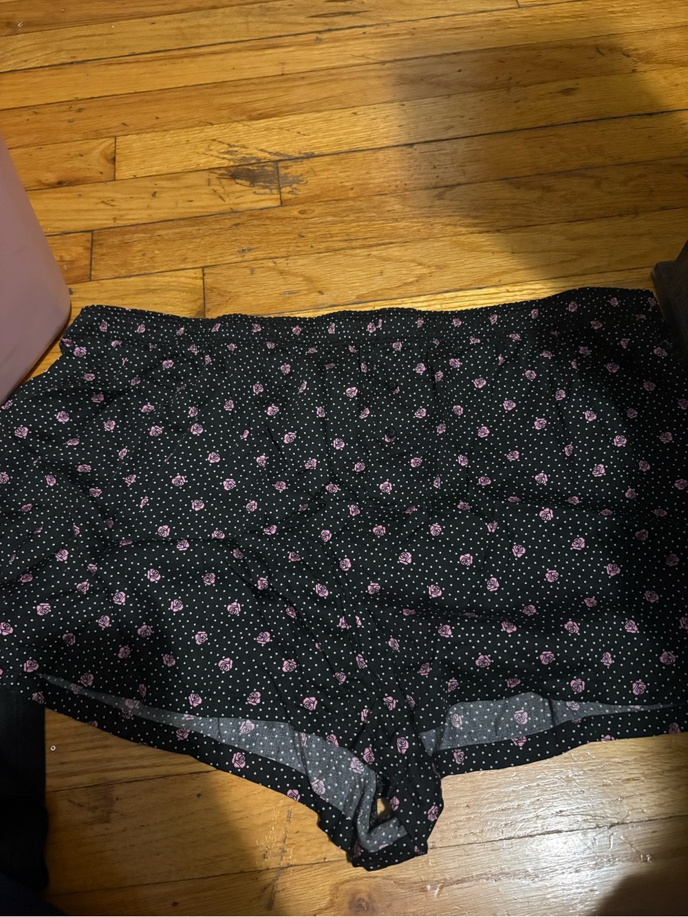 PINK Victoria's Secret Black Polka Dot & Pink Rose Boxer Shorts